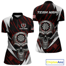 Load image into Gallery viewer, Silver Skull Red Grunge US Flag Women Darts Quarter-Zip Shirt Custom Name Dart League Jerseys NYN2061