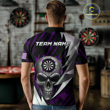 Load image into Gallery viewer, Silver Skull Purple Grunge US Flag Men Darts Polo Shirt Custom Name Dart League Jerseys NYN2062