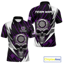 Load image into Gallery viewer, Silver Skull Purple Grunge US Flag Men Darts Polo Shirt Custom Name Dart League Jerseys NYN2062