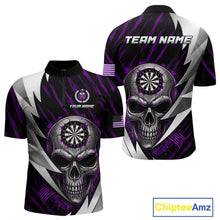 Load image into Gallery viewer, Silver Skull Purple Grunge US Flag Men Darts Quarter-Zip Shirt Custom Name Dart League Jerseys NYN2062