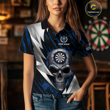 Load image into Gallery viewer, Silver Skull Blue Grunge US Flag Women Darts Polo Shirt Custom Name Dart League Jerseys NYN2063