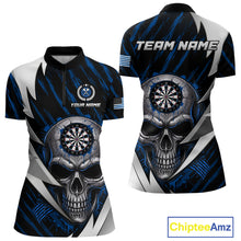 Load image into Gallery viewer, Silver Skull Blue Grunge US Flag Women Darts Quarter-Zip Shirt Custom Name Dart League Jerseys NYN2063