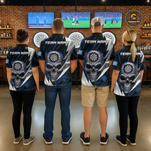 Load image into Gallery viewer, Silver Skull Blue Grunge US Flag Men Darts Polo Shirt Custom Name Dart League Jerseys NYN2063