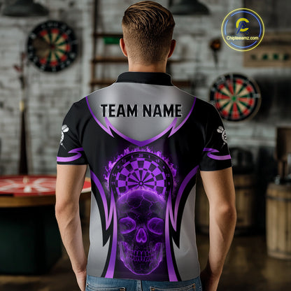 Silver Purple Flaming Skull Dartboard Men Darts Polo Shirt Custom Team Dart League Jerseys NYN2070