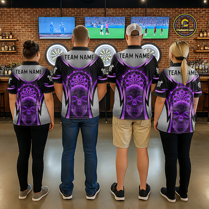 Silver Purple Flaming Skull Dartboard Men Darts Polo Shirt Custom Team Dart League Jerseys NYN2070