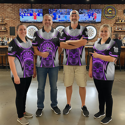 Silver Purple Flaming Skull Dartboard Men Darts Polo Shirt Custom Team Dart League Jerseys NYN2070