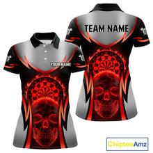 Load image into Gallery viewer, Silver Red Flaming Skull Dartboard Women Darts Polo Shirt Custom Team Dart League Jerseys NYN2071