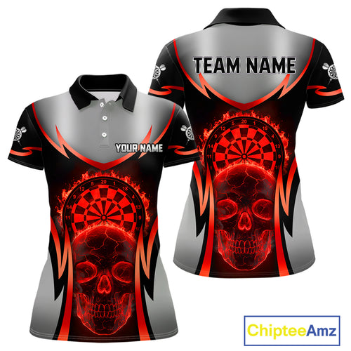 Silver Red Flaming Skull Dartboard Women Darts Polo Shirt Custom Team Dart League Jerseys NYN2071