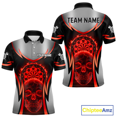 Silver Red Flaming Skull Dartboard Men Darts Polo Shirt Custom Team Dart League Jerseys NYN2071