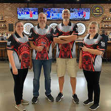 Load image into Gallery viewer, Silver Red Flaming Skull Dartboard Men Darts Polo Shirt Custom Team Dart League Jerseys NYN2071