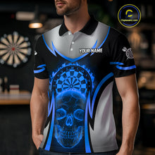 Load image into Gallery viewer, Silver Blue Flaming Skull Dartboard Men Darts Polo Shirt Custom Team Dart League Jerseys NYN2072