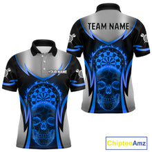 Load image into Gallery viewer, Silver Blue Flaming Skull Dartboard Men Darts Polo Shirt Custom Team Dart League Jerseys NYN2072