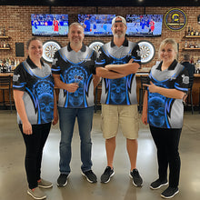 Load image into Gallery viewer, Silver Blue Flaming Skull Dartboard Men Darts Polo Shirt Custom Team Dart League Jerseys NYN2072