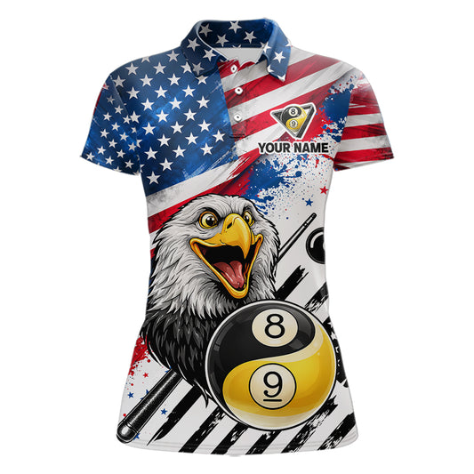 Splatter US Flag Yin And Yang 8 Ball & 9 Ball Women Billiard Shirt Custom Eagle Freedom Billiard Appeal NYN2767