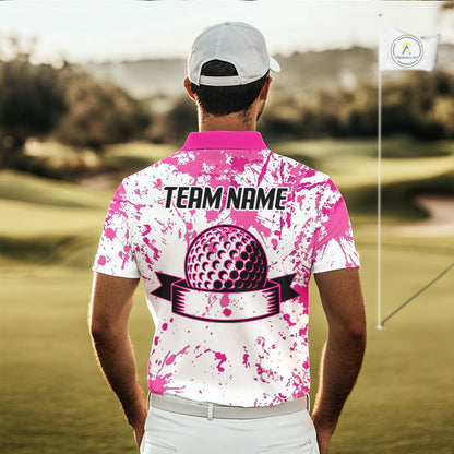 American Flag Splatter Pink Men Golf Polo Shirt Custom Breast Cancer Golf Team Outfits NYN3386