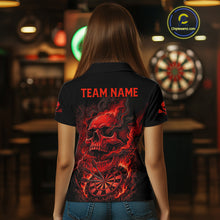 Load image into Gallery viewer, Fire Flame Skull Red Grunge Dartboard Custom Dart Polo Shirt For Women Dart League Jerseys NYN2092