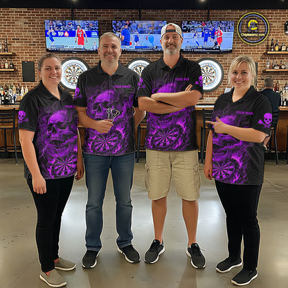 Fire Flame Skull Purple Grunge Dartboard Custom Dart Polo Shirt For Men Dart League Jerseys NYN2093