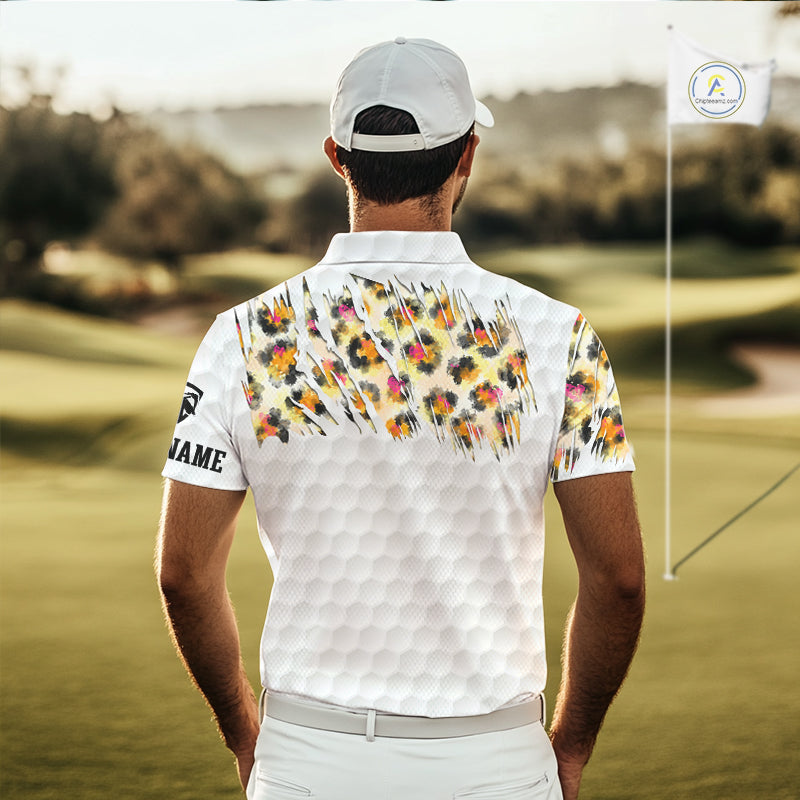 Yellow Leopard Pattern Men Golf Polo Shirts Custom Unique Polo Shirts Golf Team Outfits NYN3388