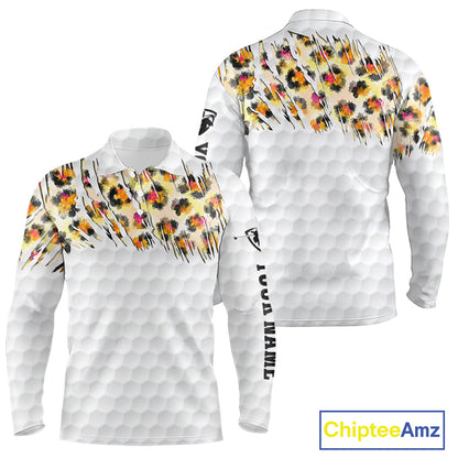 Yellow leopard pattern mens golf polo shirt custom golf team outfit