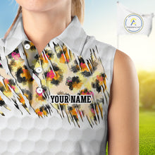 Load image into Gallery viewer, Yellow Leopard Pattern Womens Golf Sleeveless Polo Shirts Custom Unique Polo Shirts Golf Team Outfits NYN3388