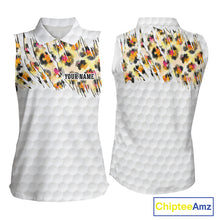 Load image into Gallery viewer, Yellow leopard pattern womens golf sleeveless polo shirt custom golf team outfit