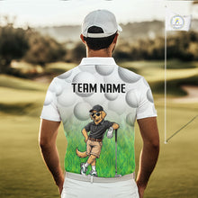 Load image into Gallery viewer, Funny Mens Golf Polo Shirt Custom Golden Retriever Golfer Grass Pattern Golf Team Outfits NYN3396