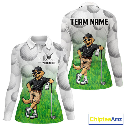 Funny golden retriever womens golf polo shirt golf outfit