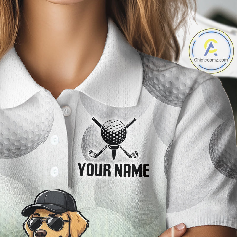 Funny Womens Golf Polo Shirt Custom Golden Retriever Golfer Grass Pattern Golf Team Outfits NYN3396