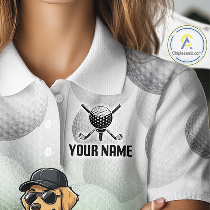 Funny Womens Golf Polo Shirt Custom Golden Retriever Golfer Grass Pattern Golf Team Outfits NYN3396