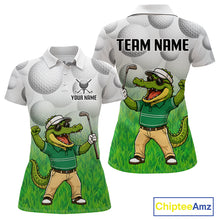 Load image into Gallery viewer, Funny alligator golfer womens golf polo shirt golf apparel