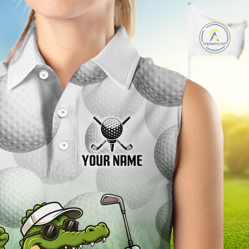 Funny Womens Golf Sleeveless Polo Shirt Custom Alligator Golfer Grass Pattern Golf Team Outfits NYN3397