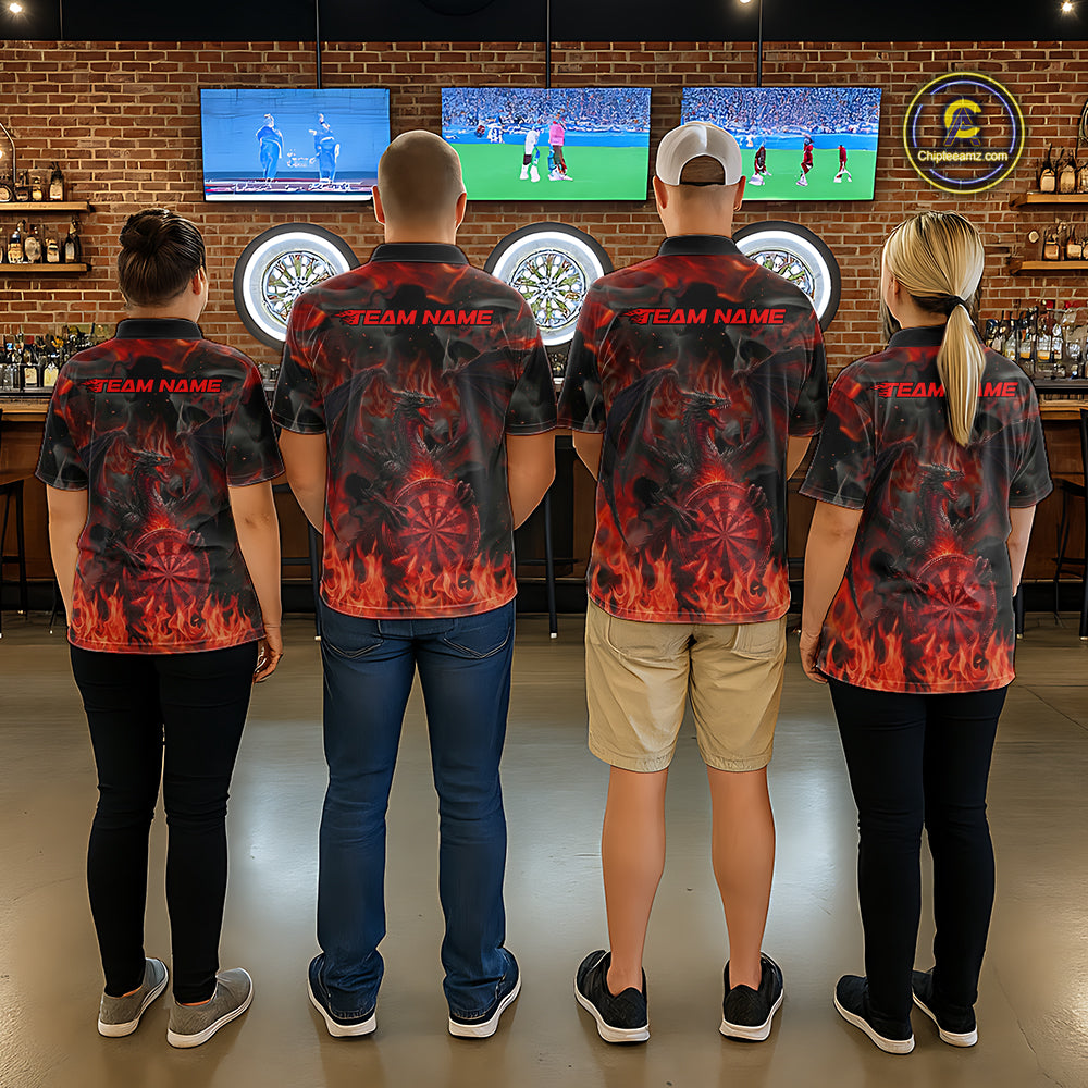 Fire Flames Darts Dragon Red Dart Polo Shirts For Women  Personalized Team Dart Jerseys NYN2104