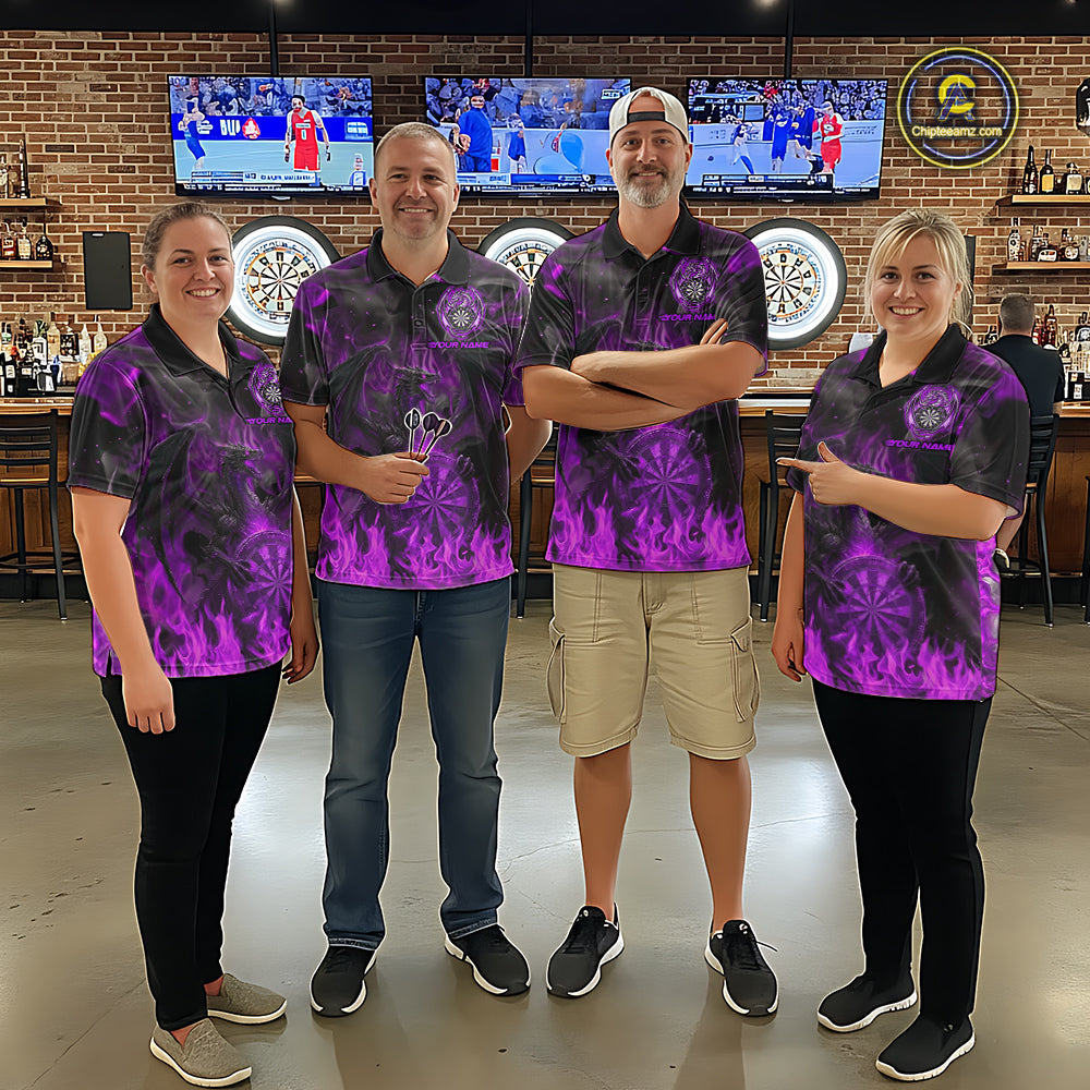 Fire Flames Darts Dragon Purple Dart Polo Shirts For Men Personalized Team Dart Jerseys NYN2105
