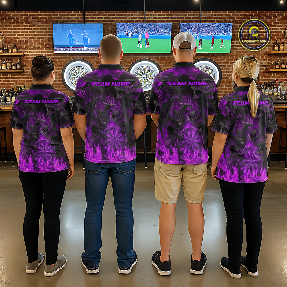 Fire Flames Darts Dragon Purple Dart Polo Shirts For Men Personalized Team Dart Jerseys NYN2105