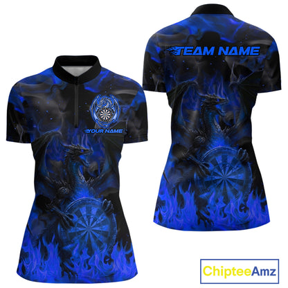 Fire Flames Darts Dragon Purple Dart 1/4-Zip Shirts For Women Personalized Team Dart Jerseys NYN2106