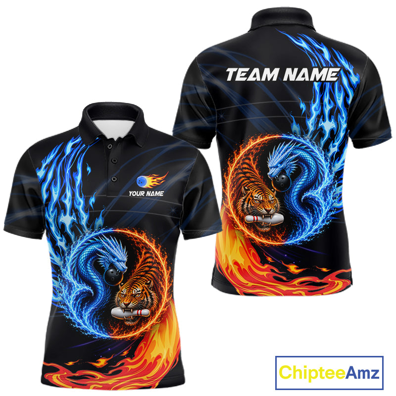 Dragon Tiger men's bowling polo, custom bowling league apparel