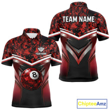 Load image into Gallery viewer, Black &amp; Red Geometric 8 Ball Pool Polo &amp; 1/4-Zip Shirt For Men Custom Pool Billiard Team Jerseys NYN2980