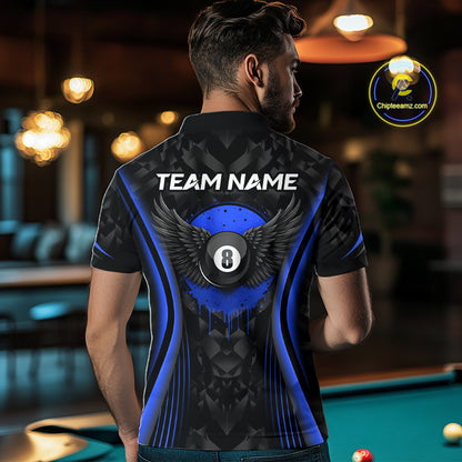 Blue Dripping Wings 8 Ball Billiard Polo 1/4-Zip Shirt For Men Custom Billiard Pool Team Jersey NYN3943