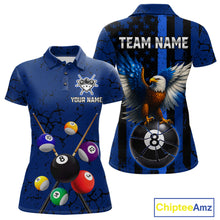 Load image into Gallery viewer, Eagle Crack 8 Ball Pool Women Billiard Team Shirt Custom Polo &amp; 1/4-Zip Billiard Apparel|Blue NYN2382