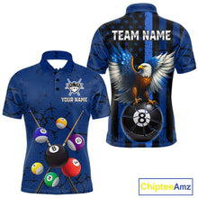 Load image into Gallery viewer, Eagle Crack 8 Ball Pool Men Billiard Team Shirt Custom Polo &amp; 1/4-Zip Billiard Apparel|Blue NYN2382