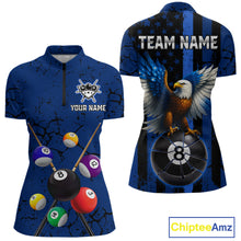 Load image into Gallery viewer, Eagle Crack 8 Ball Pool Women Billiard Team Shirt Custom Polo &amp; 1/4-Zip Billiard Apparel|Blue NYN2382