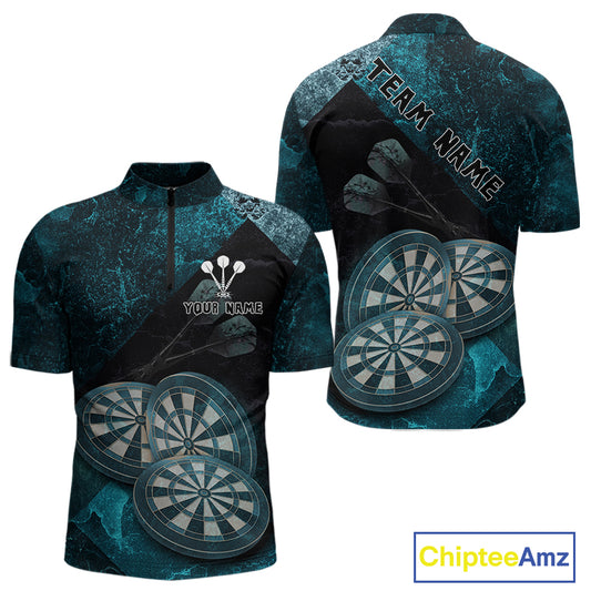 Triple Dartboards Grunge Darts Shirt For Men Custom Name For Players | Opt1 - Turquoise NYN0685