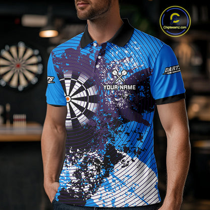 Dartboard Colorful Grunge Men's Darts Shirt Custom Name For Players | Opt1 - Blue NYN0687