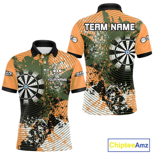 Dartboard Colorful Grunge Men's Darts Shirt Custom Name For Players | Opt2 - Orange NYN0688