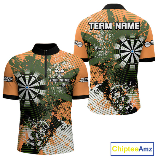 Dartboard Colorful Grunge Men's Darts Shirt Custom Name For Players | Opt2 - Orange NYN0688