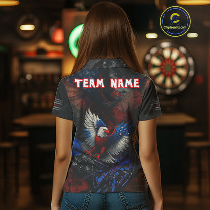 US Flag Eagle Cracked Dartboard Red Women's Darts Shirt Custom Name For Players | Opt1 NYN0690