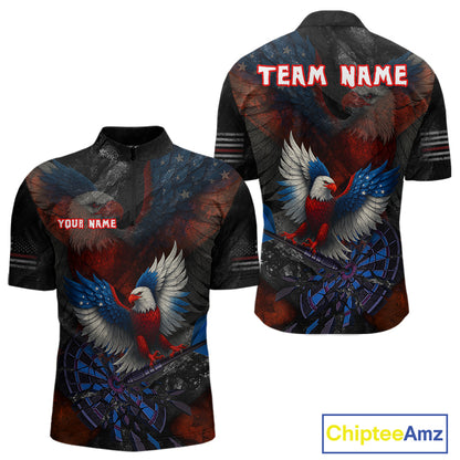 US Flag Eagle Cracked Dartboard Red Men's Darts Shirt Custom Name For Players | Opt1 NYN0690