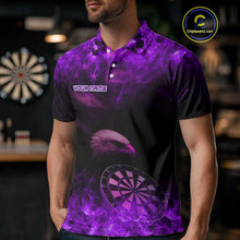 Load image into Gallery viewer, Custom Black And Purple Flames Eagle Dartboard Darts Polo Shirt For Men Outfit Darts Jerseys NYN0945