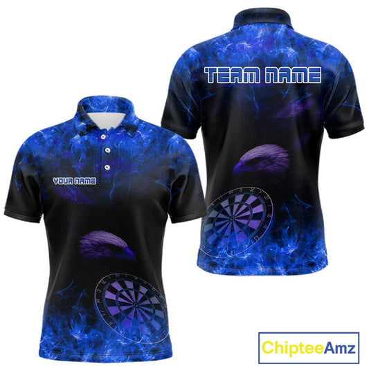 Custom Black And Blue Flames Eagle Dartboard Darts Polo Shirt For Men Outfit Darts Jerseys NYN0946