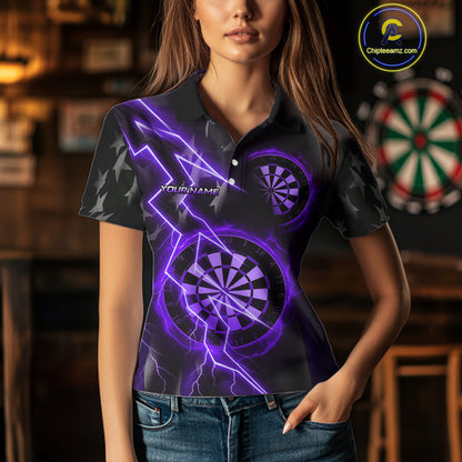 Custom Lightning Purple And Black Darts Polo Shirt For Women Darts Tournament Jerseys NYN0951
